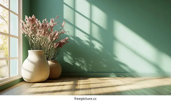Minimalist Interior Design with Sunlight and Flowers
