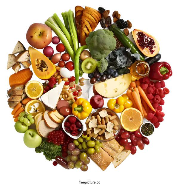 [Transparent Background PNG]Healthy Food Circle with Variety of Fruits, Vegetables, and Grains