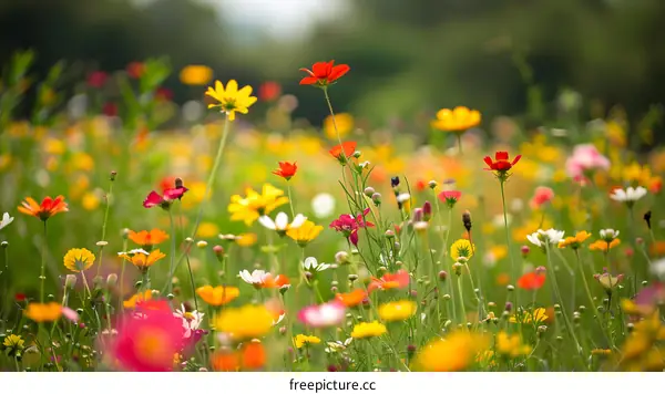 Colorful Wildflowers Blooming in a Meadow
