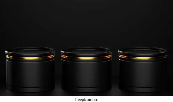 Three Elegant Black Cylindrical Platforms with Golden Accents