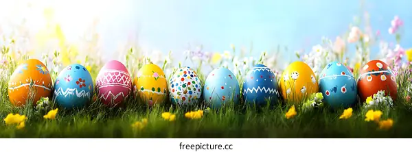 Colorful Easter Eggs in a Spring Meadow