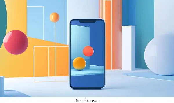 Abstract Phone Screen With Colorful Spheres 3D Illustration