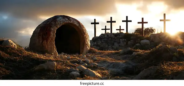 Empty Tomb and Crosses at Sunrise
