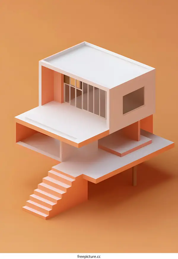 Modern Minimalist House Illustration with Orange Background