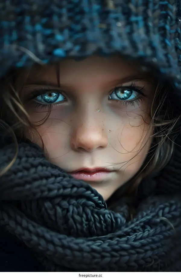 Portrait of a girl with blue eyes and freckles