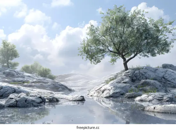 Rocky Landscape with Tranquil Oasis