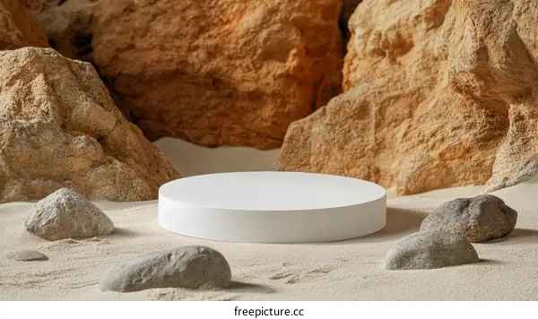 White Display Podium in a Desert Canyon Scene