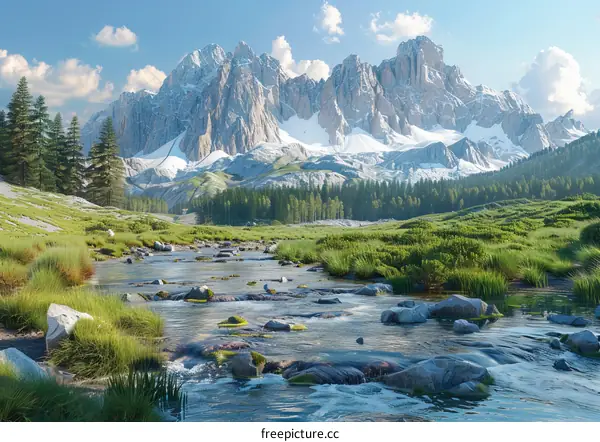 Majestic Mountain Range with River Valley