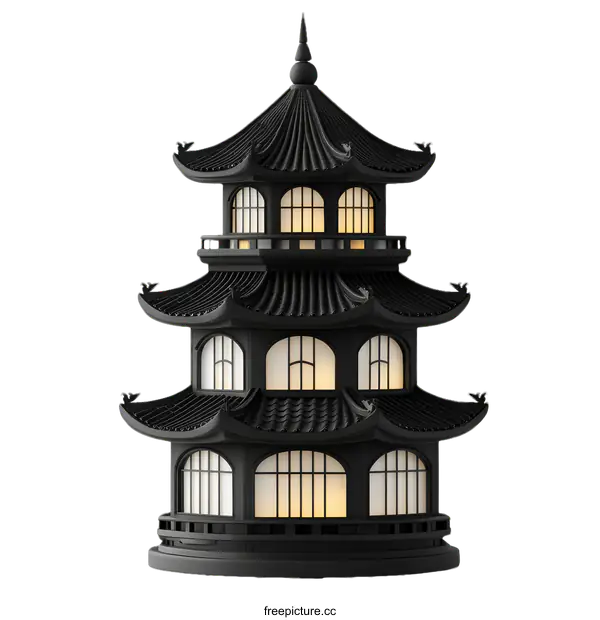 [Transparent Background PNG]Elegant Black Chinese Pagoda Illustration