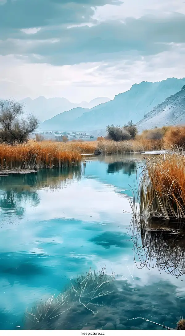 Blue Lake with Mountains in the Background