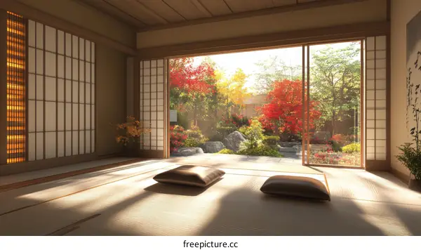 Japanese Style Room with Autumn Garden View