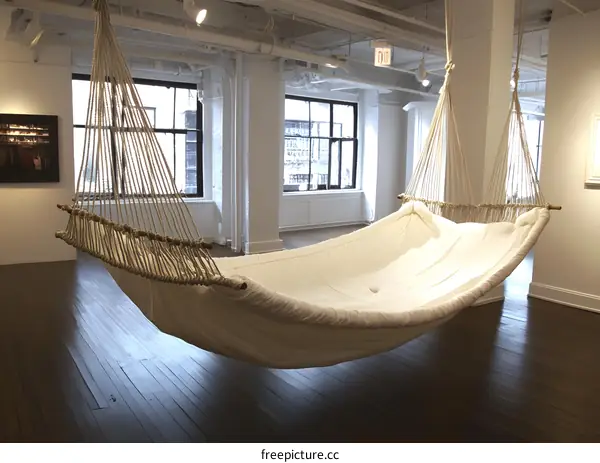 White Hammock Hanging From Ceiling In Modern Loft Apartment