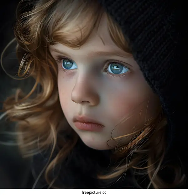 Portrait of Young Girl with Blue Eyes