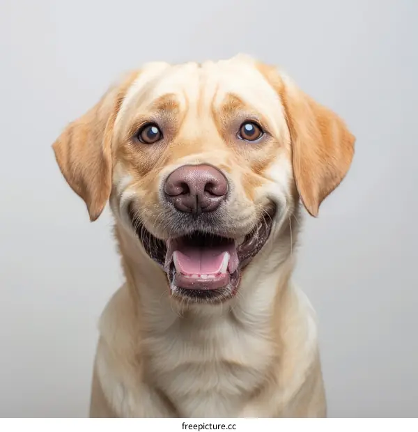 A happy smiling yellow Labrador Retriever dog