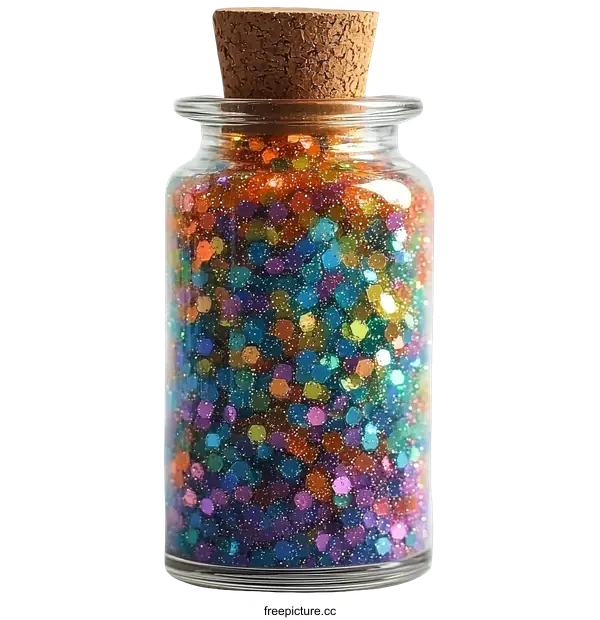 [Transparent Background PNG]Colorful Glitter Jar with Cork Lid