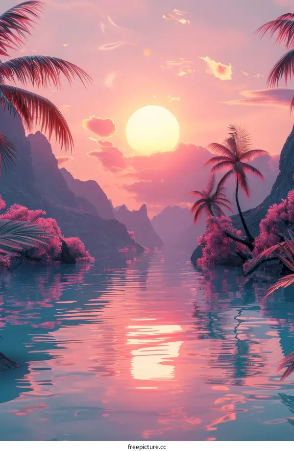 Tranquil setting of a tropical paradise with vivid colors