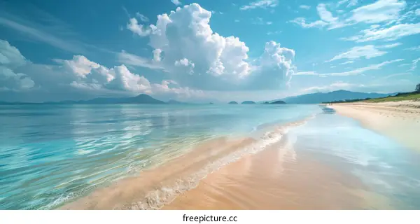 Serene Seascape with Distant Mountains and Clouds