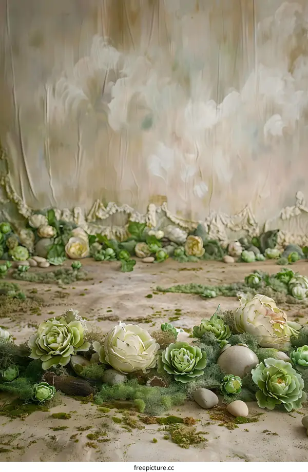 Green Flower Arrangement with White Flowers and Moss