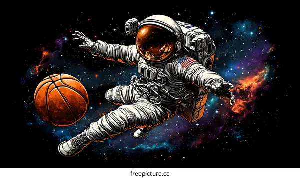Astronaut Playing Basketball in Space Illustration