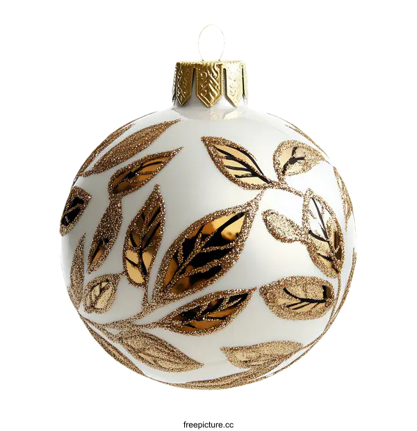 [Transparent Background PNG]Ornate White Christmas Ornament with Gold Leaves