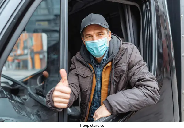 Truck Driver Giving Thumbs Up During Pandemic