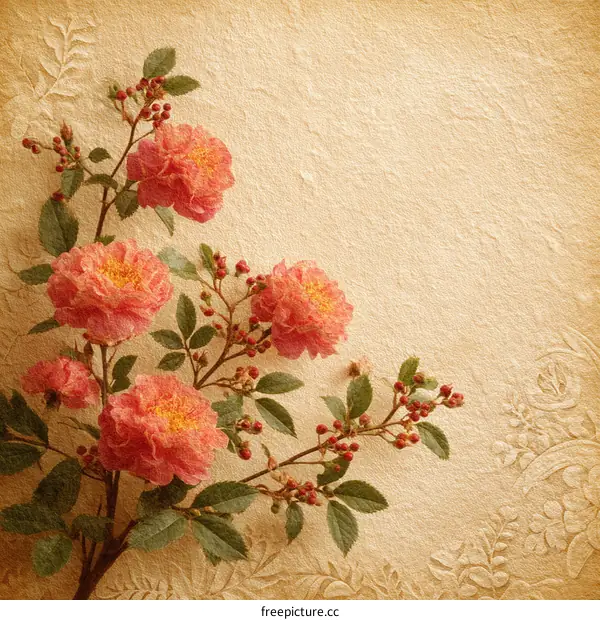 Vintage Floral Arrangement on Aged Paper