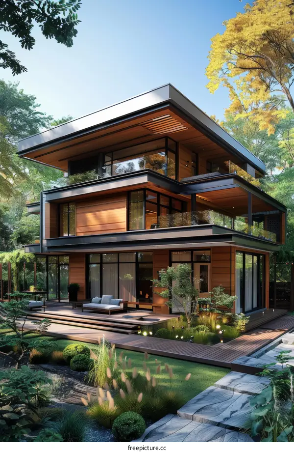 Modern Wooden House Exterior Design Illustration