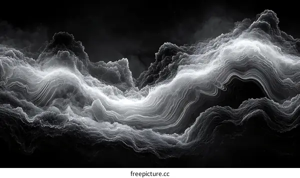 Abstract Grey White Topographic Wave Patterns