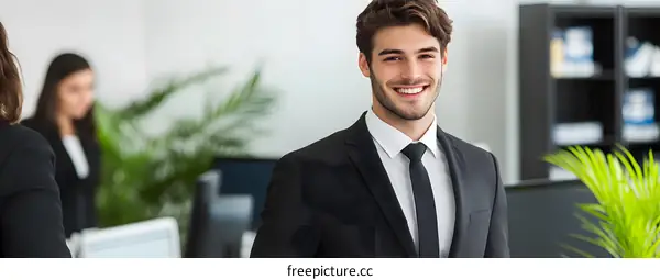 Smiling Businessman in Office Setting