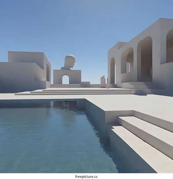 Minimalist Architecture With a Pool and a Sculpture