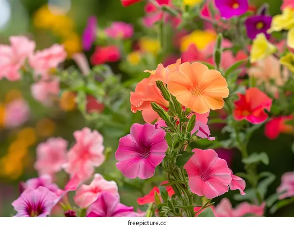 Closeup of Colorful Petunias in a Garden