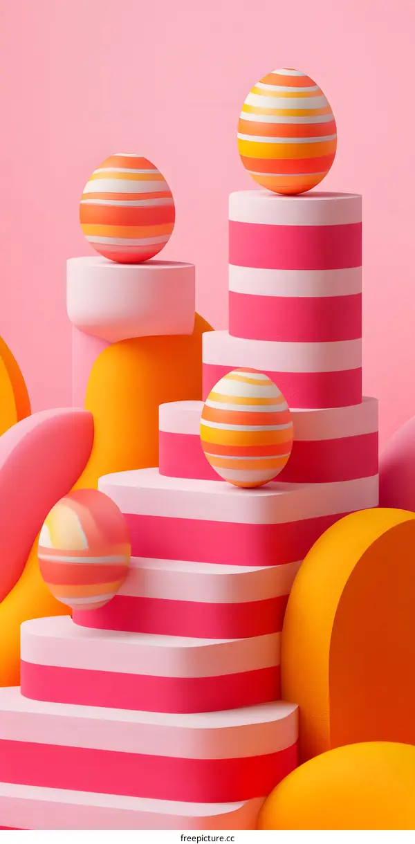 Abstract 3D Easter Eggs in Pink and Yellow