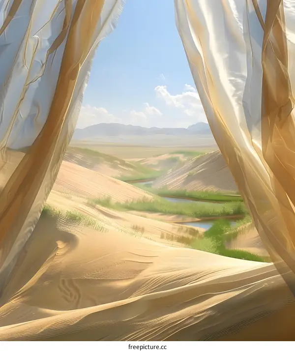 Desert Landscape Through Sheer Curtains