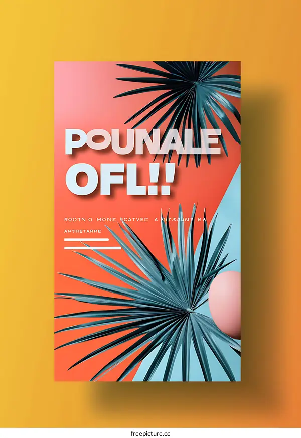 Minimalist Palm Leaf Poster with Pink Circle