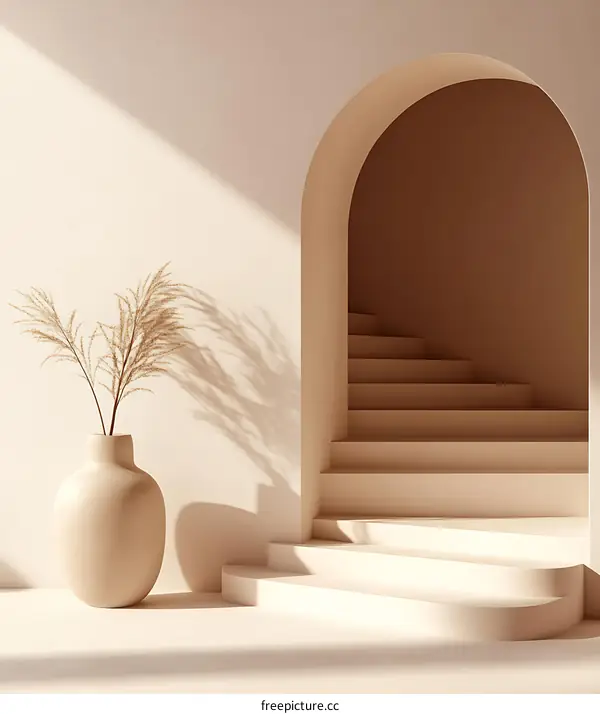 Minimalist Interior Design with Archway and Stairs