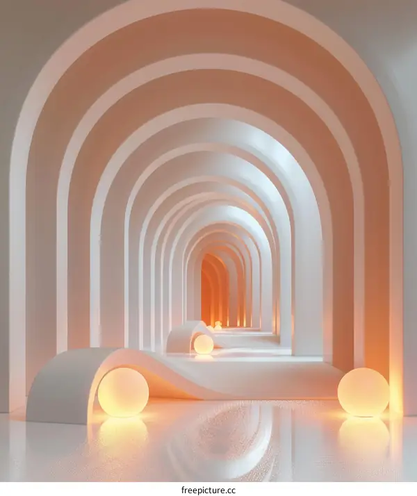 Futuristic Tunnel with Glowing Spheres