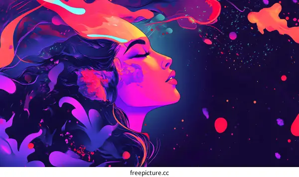 Neon Woman Portrait Digital Art