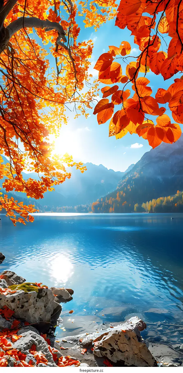 Autumn Leaves Lake Mountain Landscape