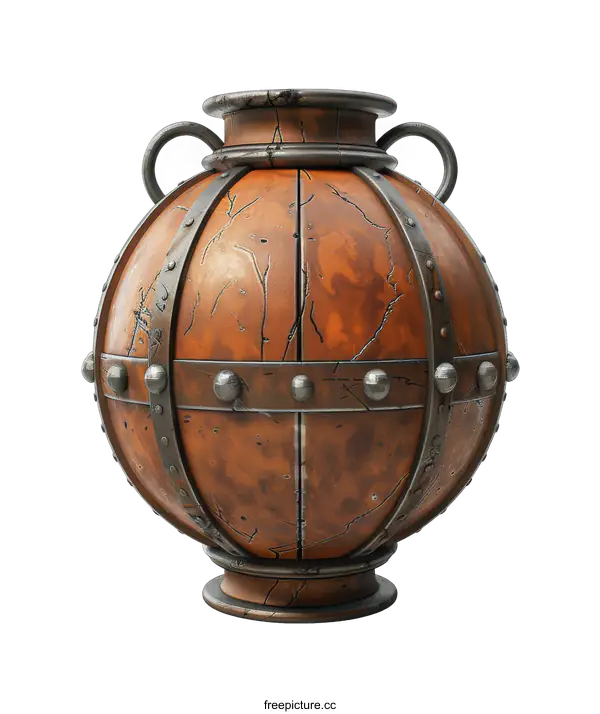 [Transparent Background PNG]Ancient Metal and Wood Vase
