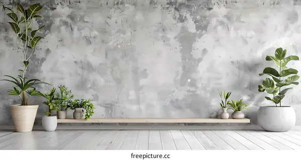 Minimalist Interior Design with Plants and Concrete Wall