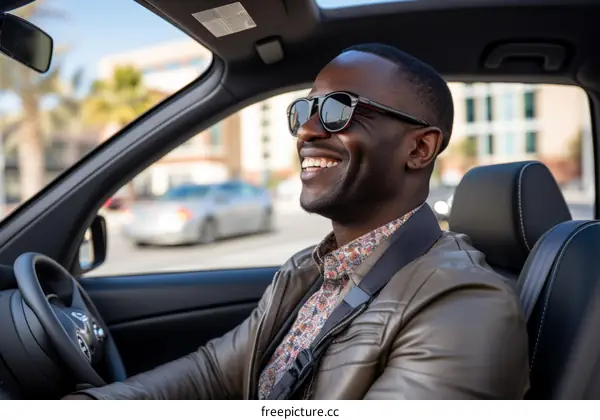 Black man driving a car