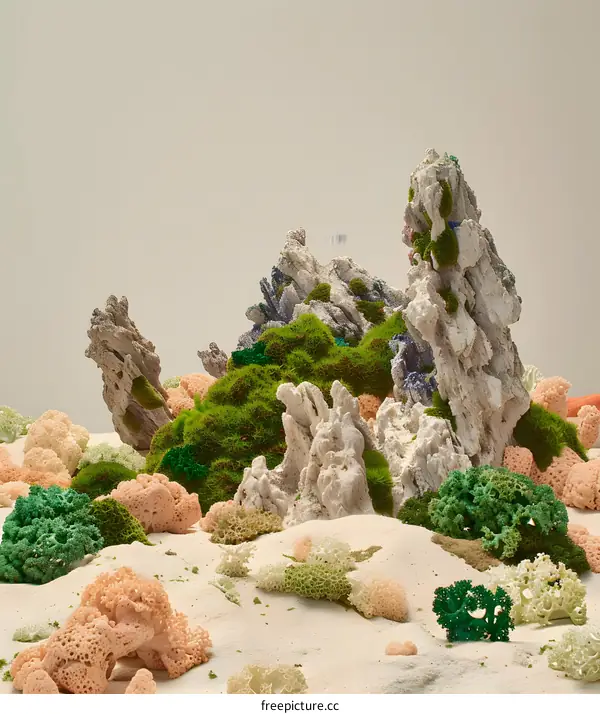 Abstract Green Mossy Landscape With Sand