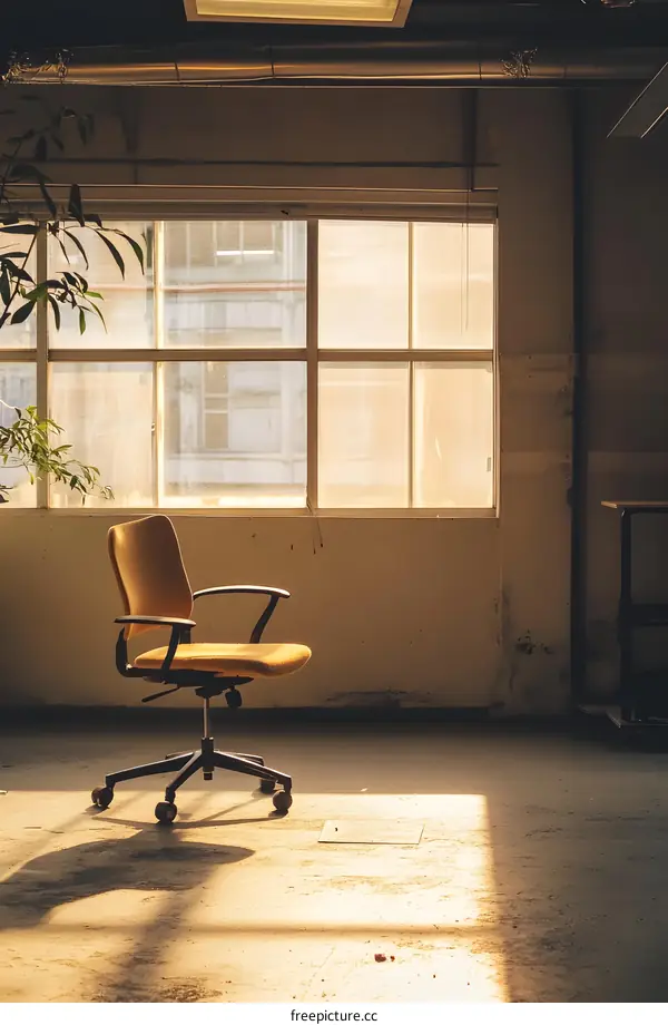 Yellow Office Chair in an Empty Room with a Window