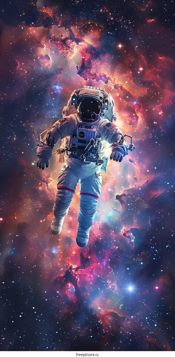Astronaut in spacesuit floating in the vastness of space