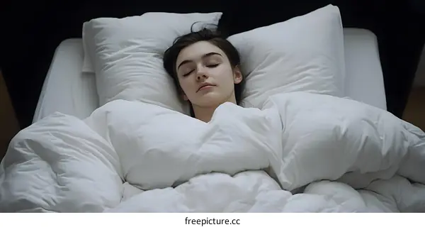 Young Woman Sleeping in Bed With White Bedding