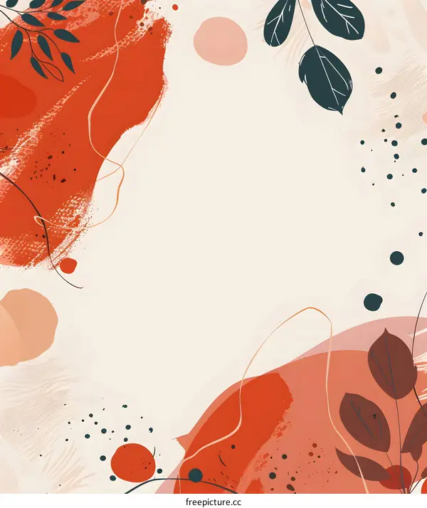 Abstract Art Background With Leaves And Red Orange Colors
