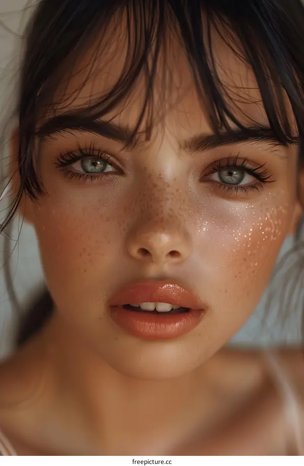 Woman With Freckles and Green Eyes