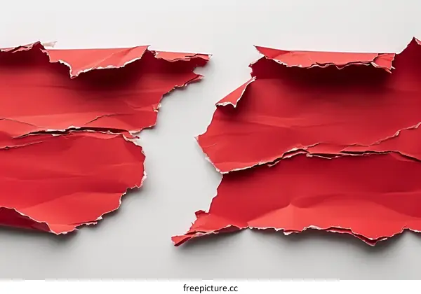 Torn red paper with a white background