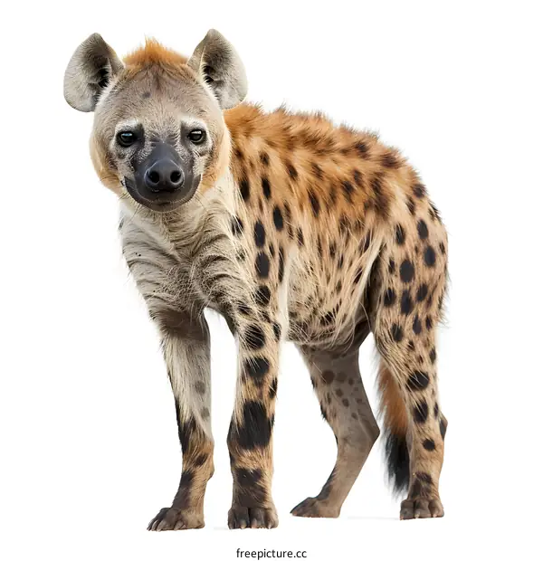 Spotted Hyena Standing on White Background