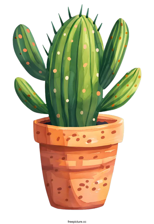 [Transparent Background PNG]Watercolor Illustration of a Cactus in a Pot